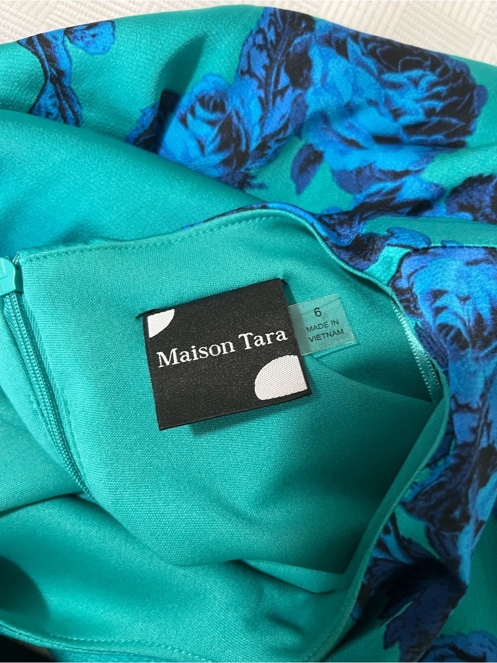 Maison Tara Teal Midi Dress with Blue Floral Print - Picture 5 of 6